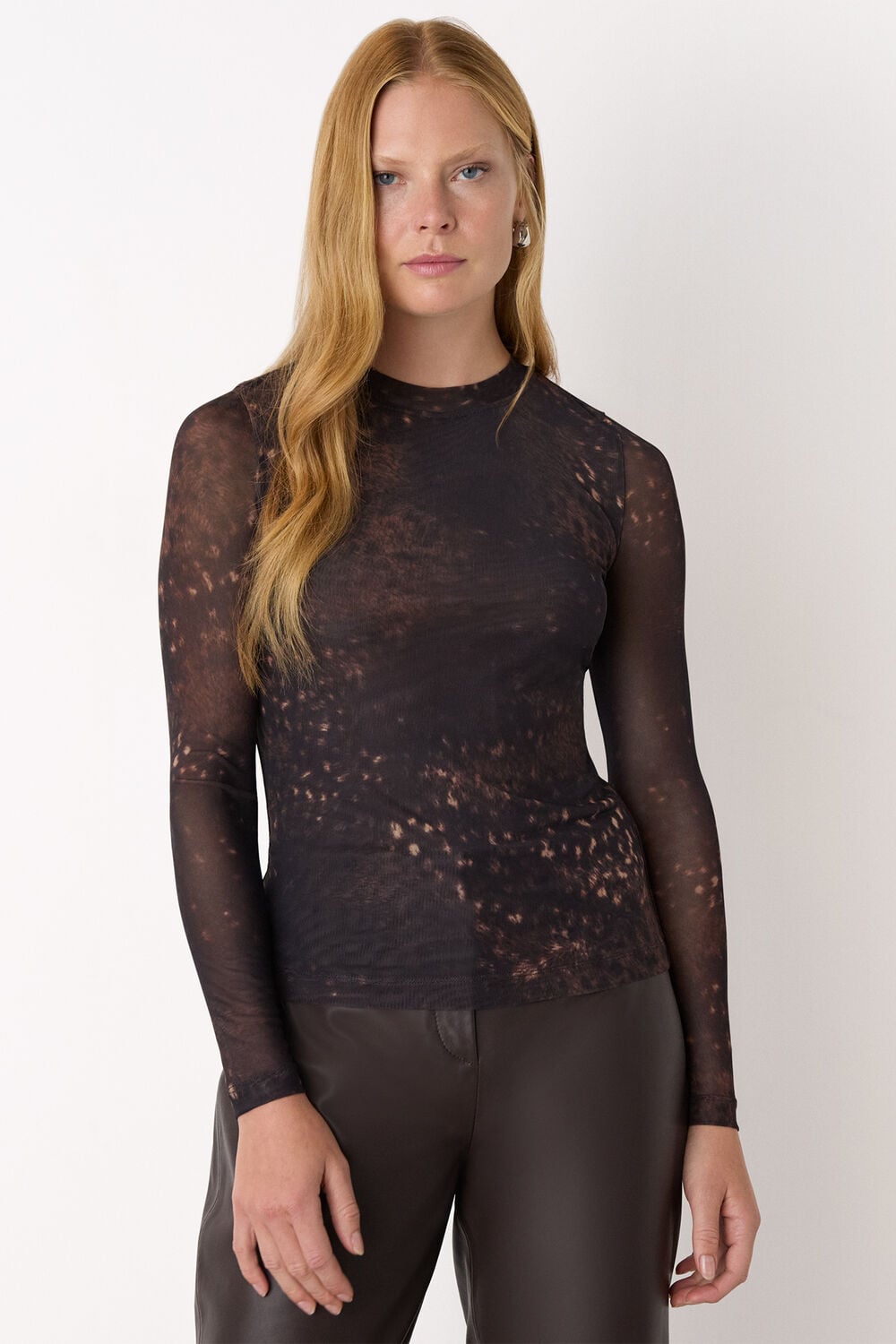 Brown Spotted Animal Mesh Top