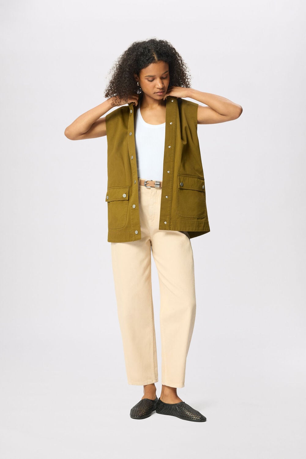 Khaki Sleeveless Safari Jacket