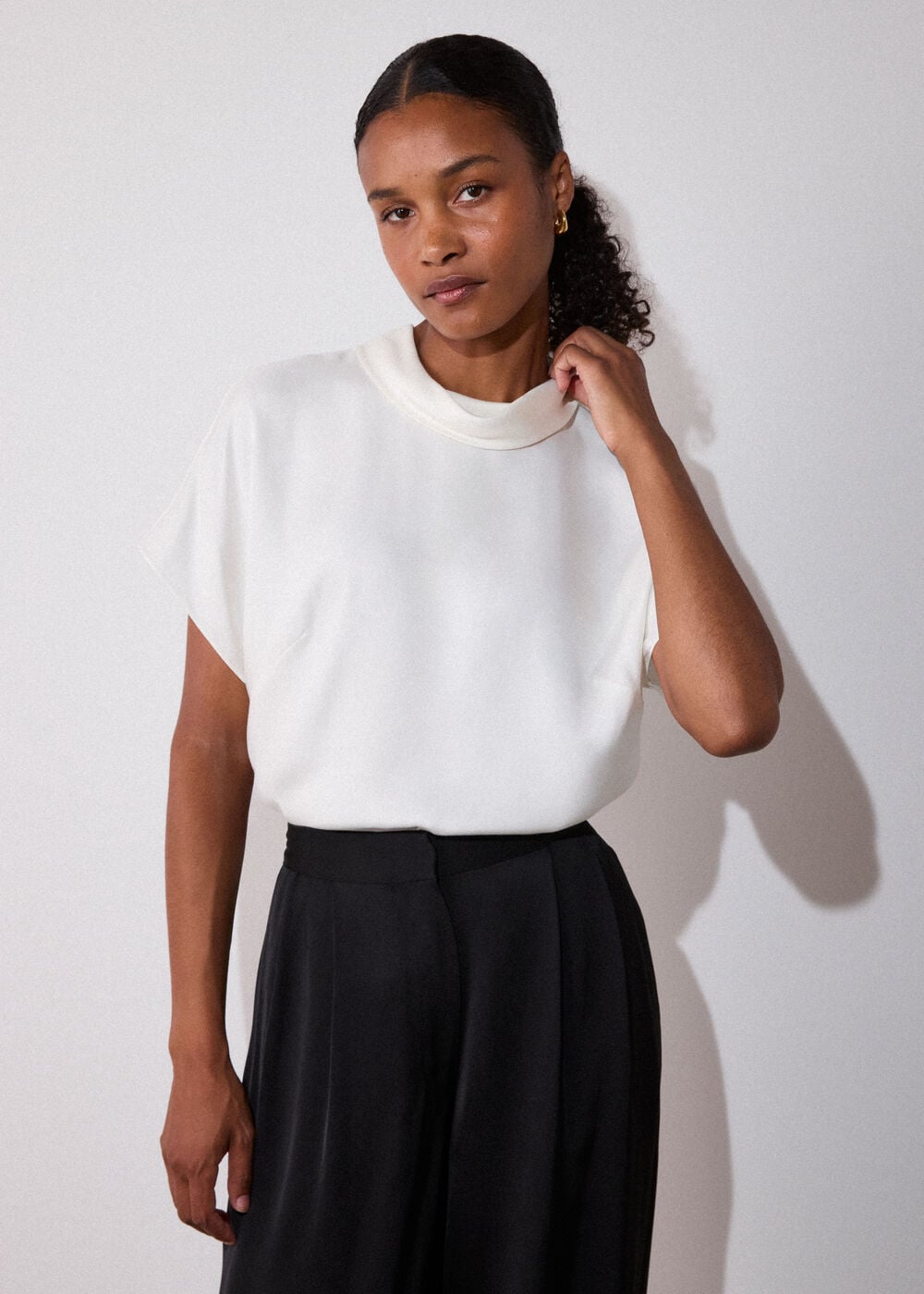 Ivory Cowl Neck Short Sleeve Blouse