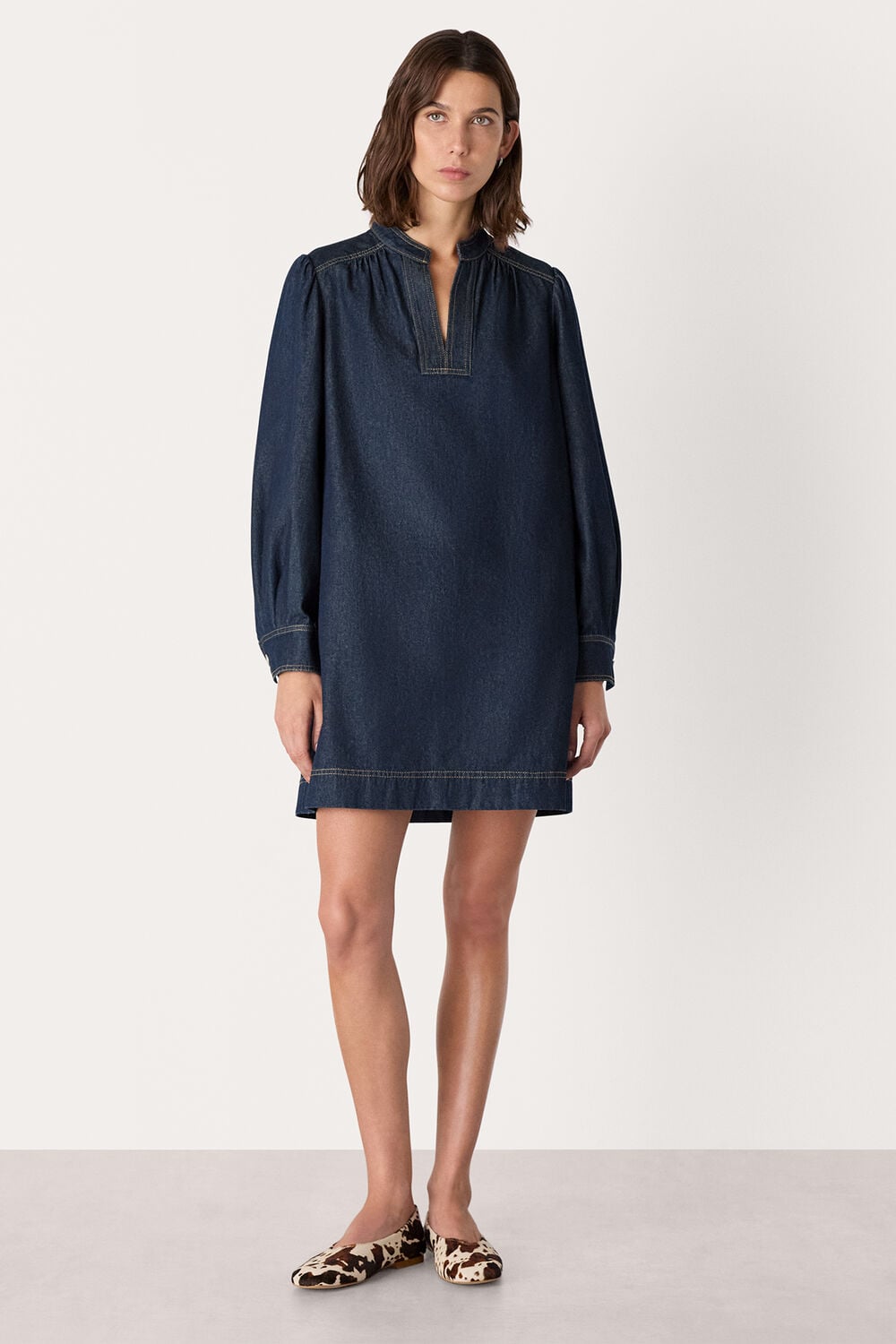 Dark Denim Long Sleeve Shift Mini Dress