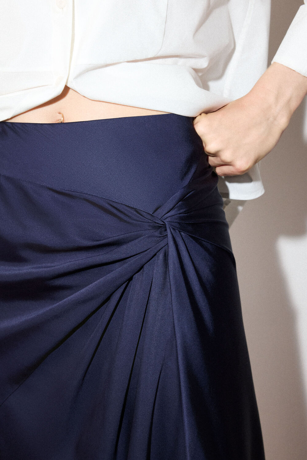 Satin Twist Side Midi Skirt