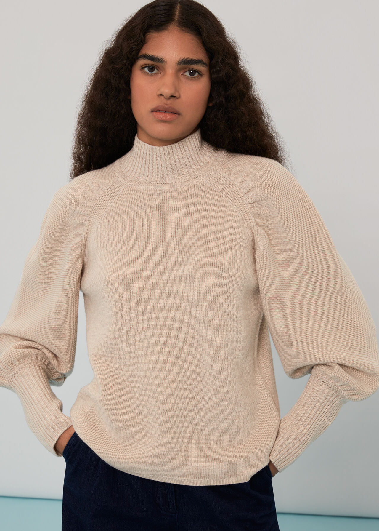 Beige Sleeve Detail Fashioned Knit | WHISTLES