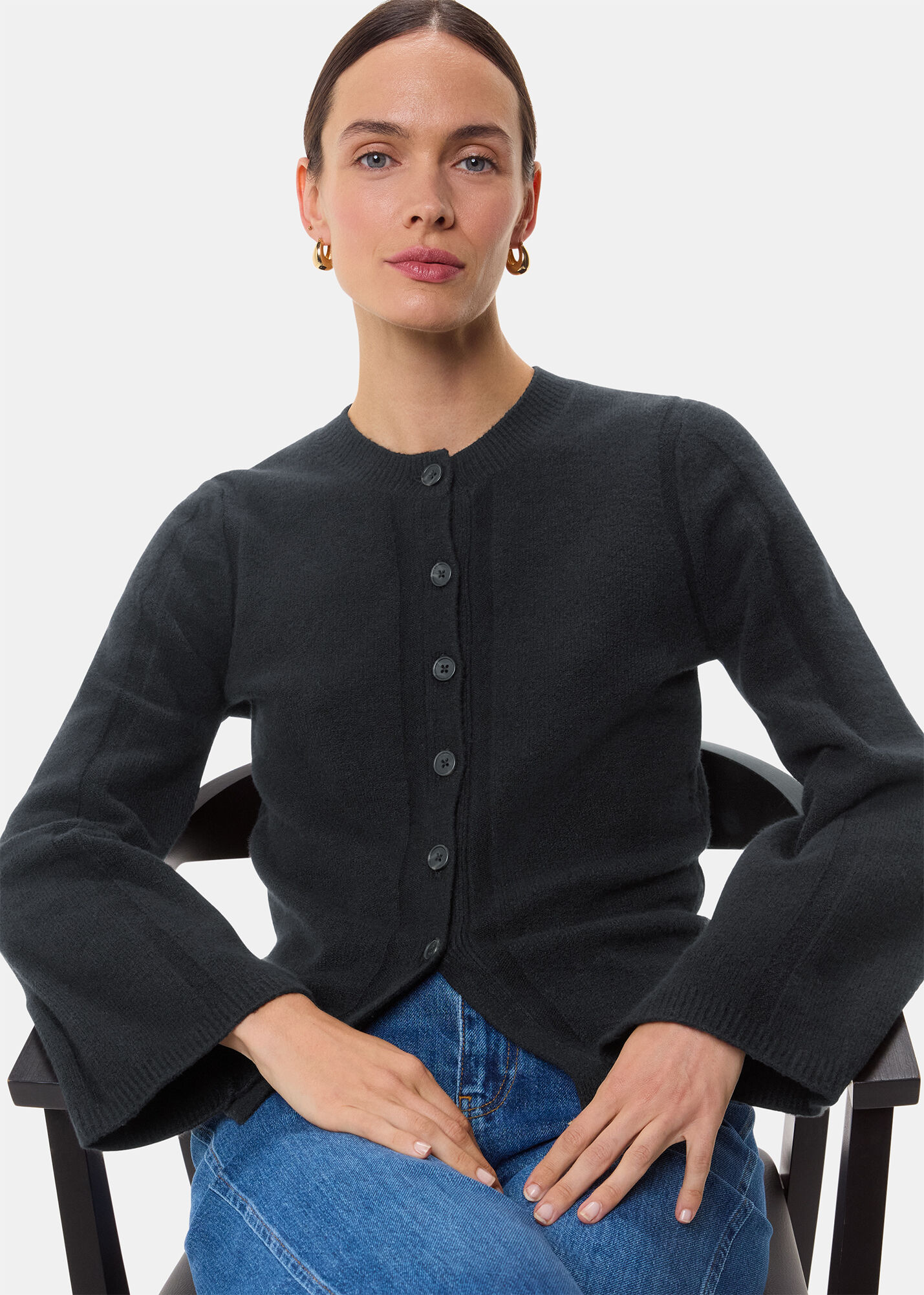 Black Wide Sleeve Detail Cardigan | WHISTLES | Whistles US |