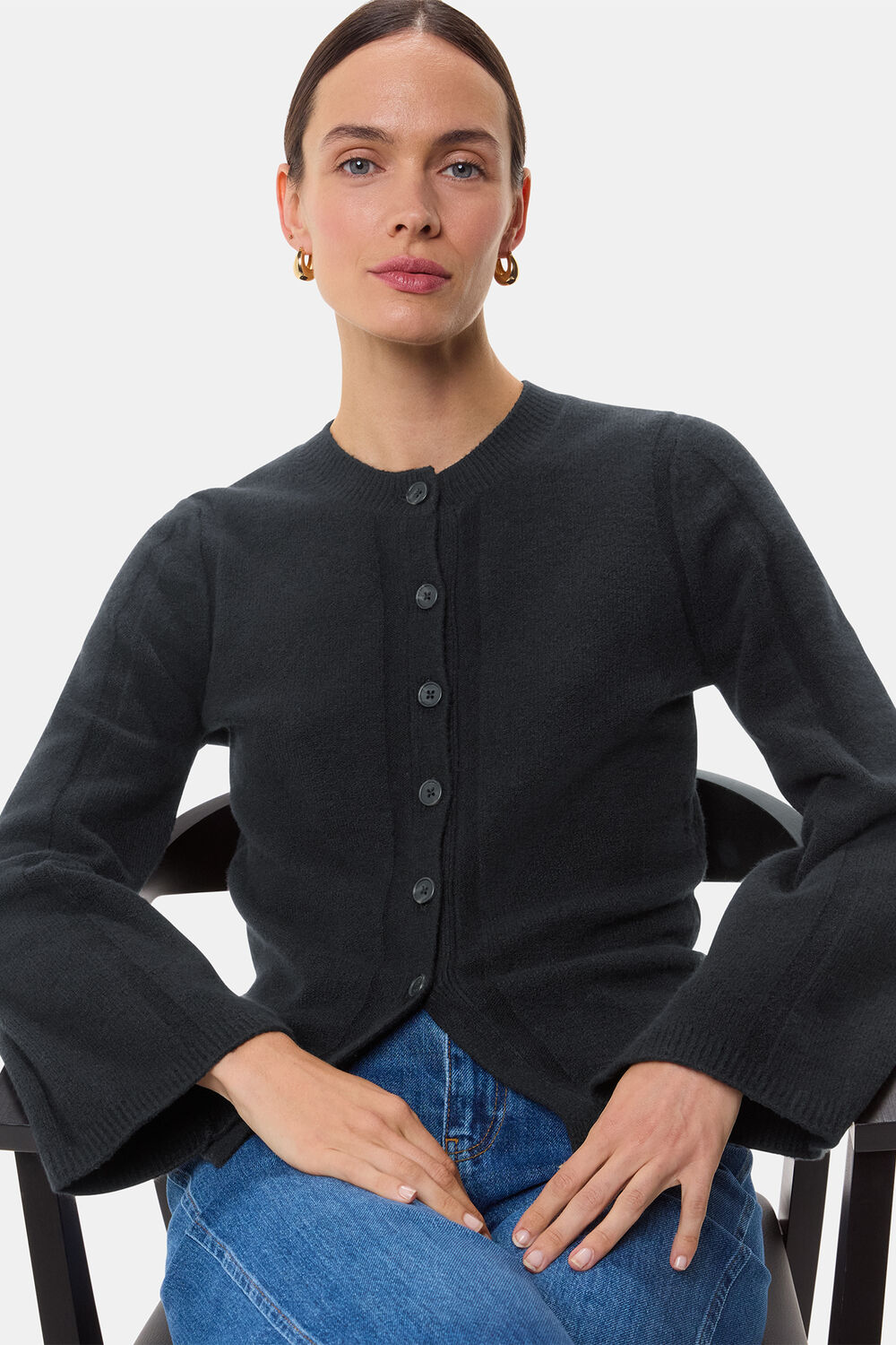 Black Wide Sleeve Detail Cardigan