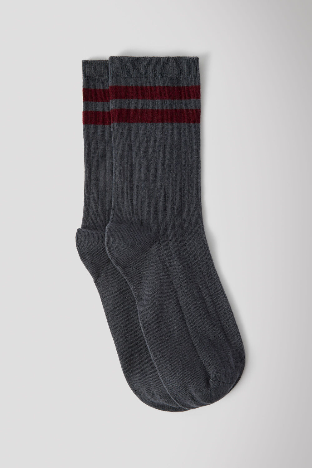 Grey Striped Ribbed Socks