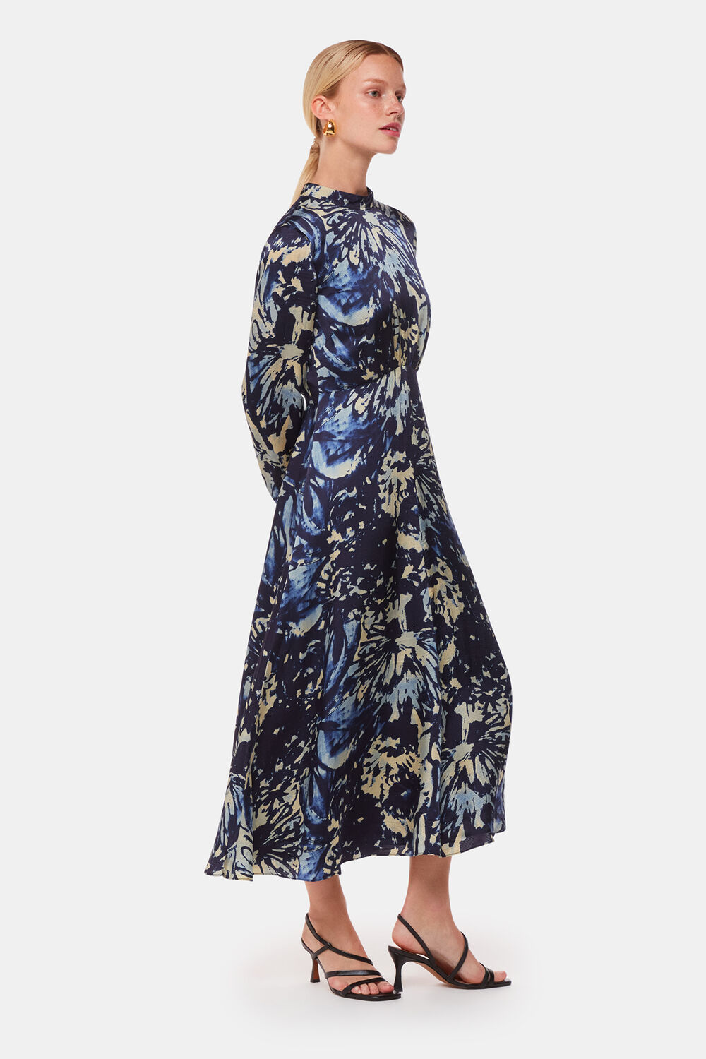 Navy Dazzled Floral Satin Dress