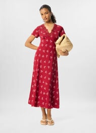 Petite Floral Lace Trim Midi Dress