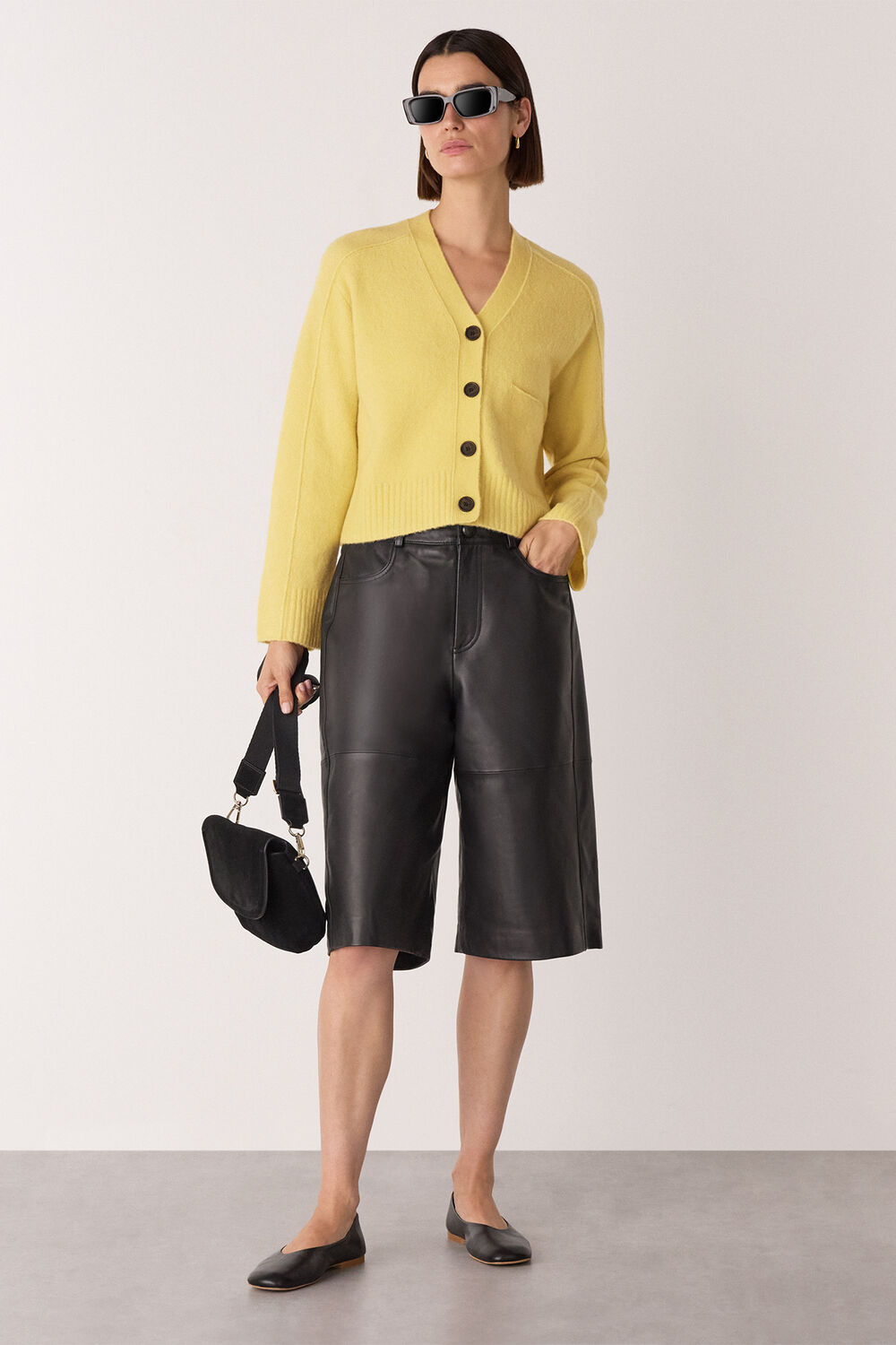 Yellow Wool Mix Pocket Cardigan