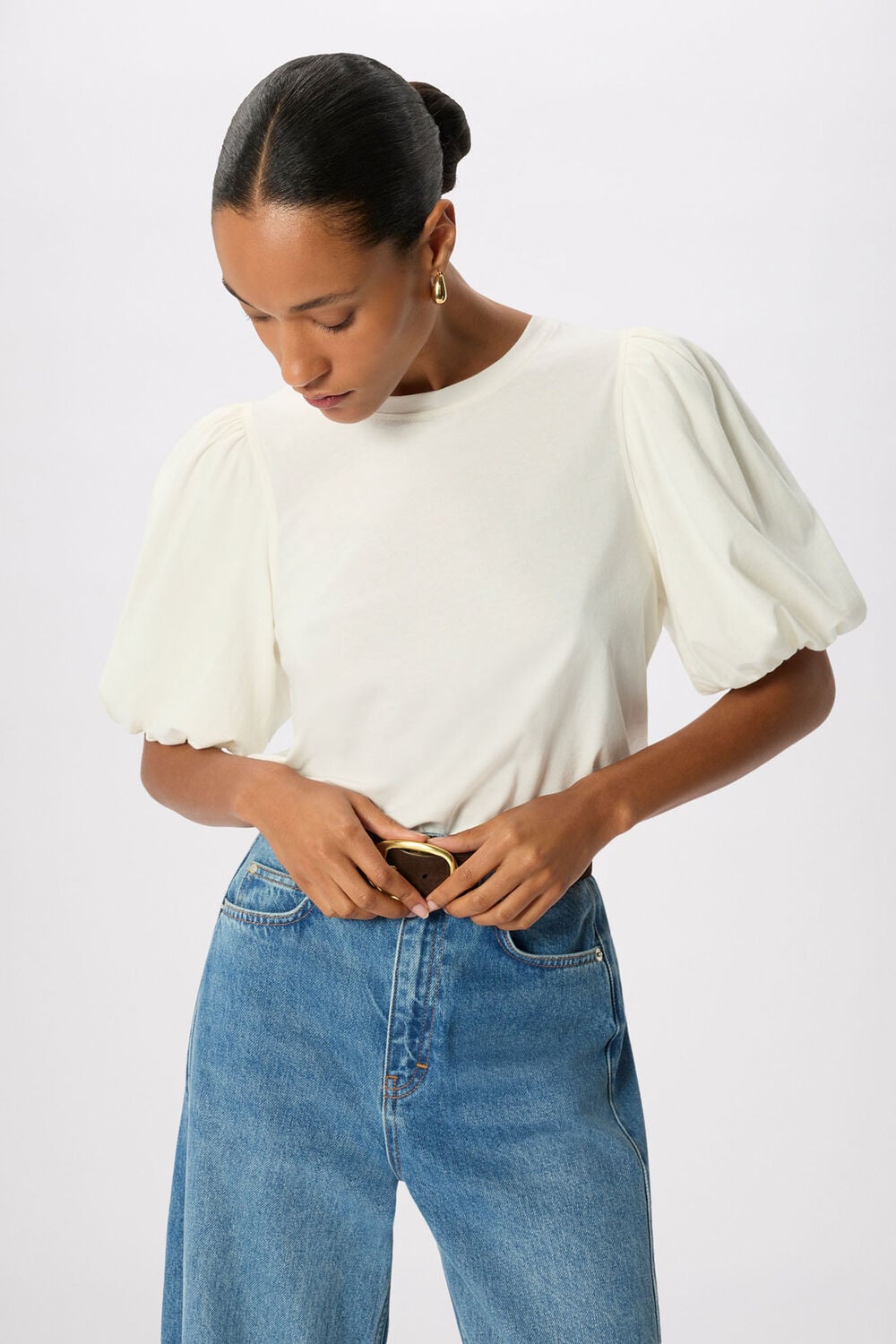 Ivory Puff Sleeve Detail Tee
