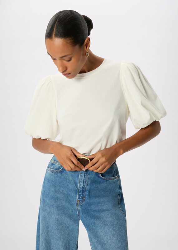 Ivory Puff Sleeve Detail Tee