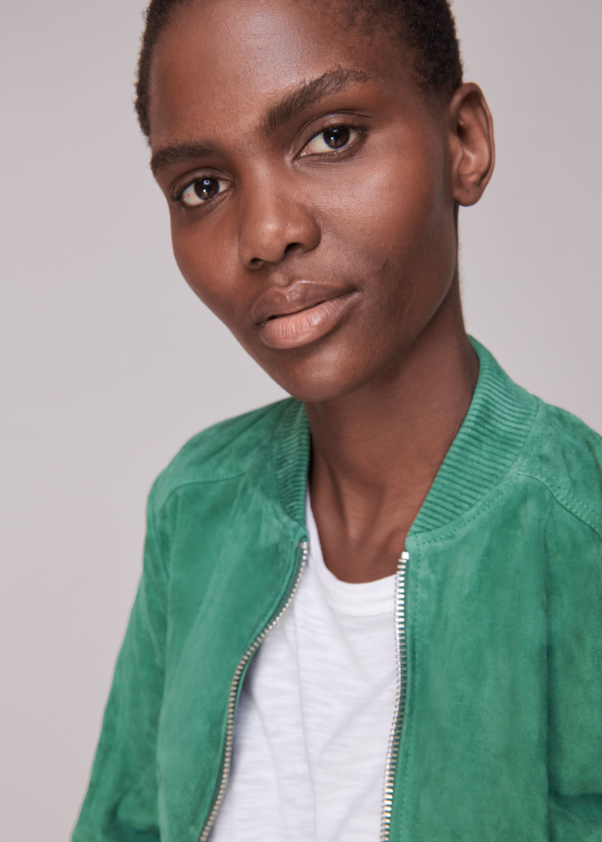 Green Cropped Suede Bomber Jacket | WHISTLES | Whistles US |