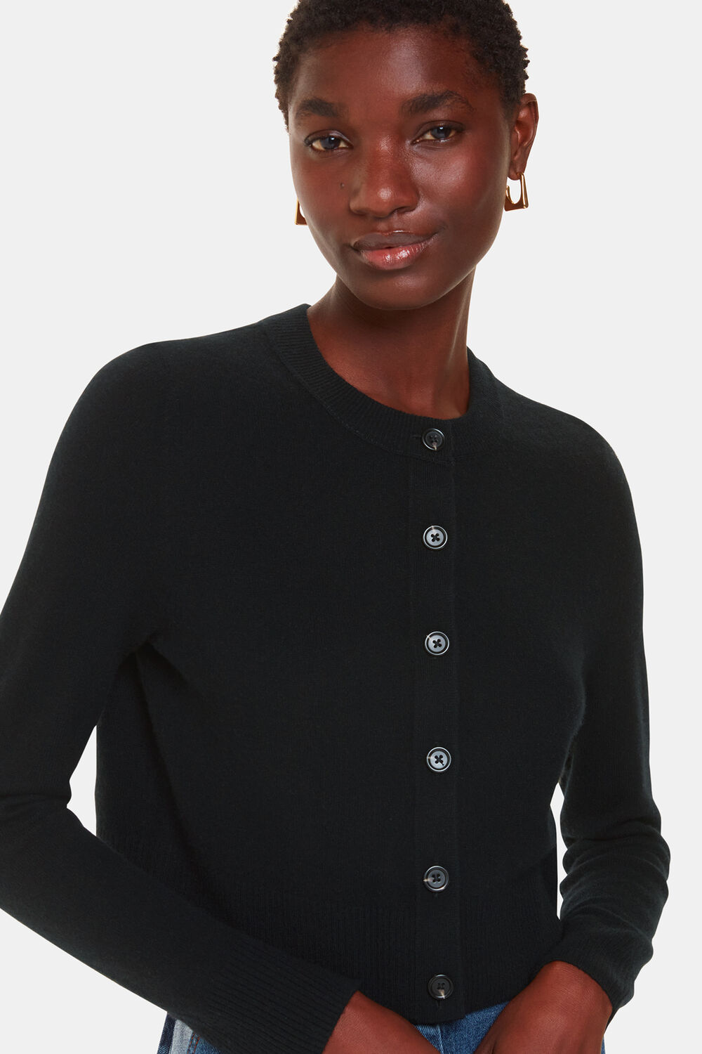 Black Wool Cropped Cardigan