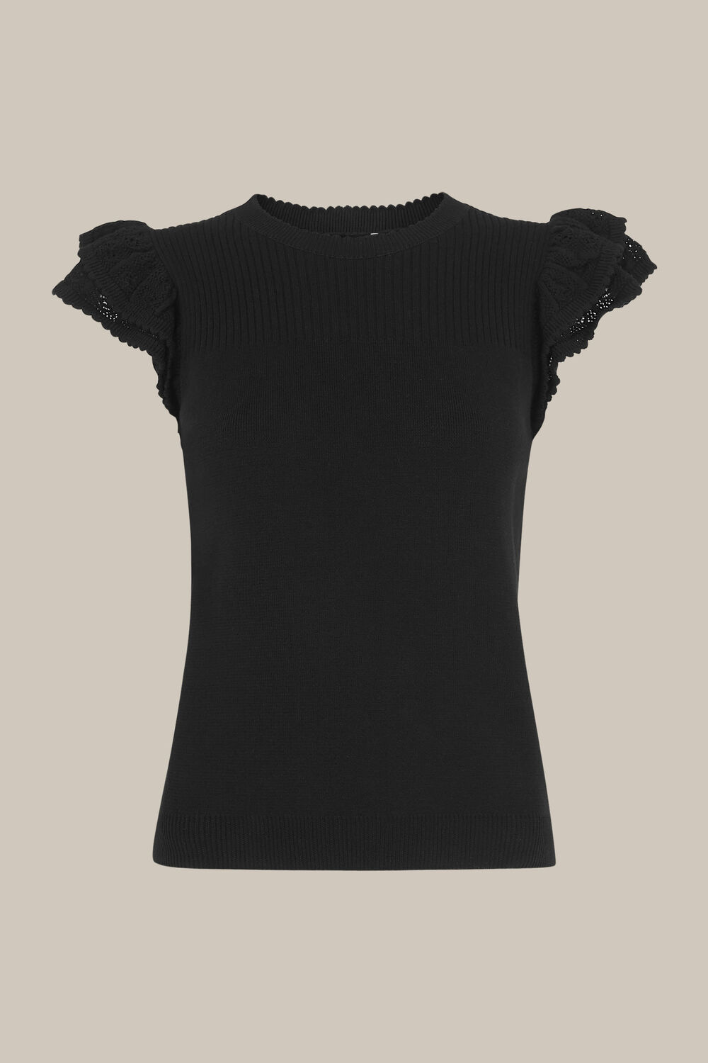 Pointelle Frill Sleeve Top Black