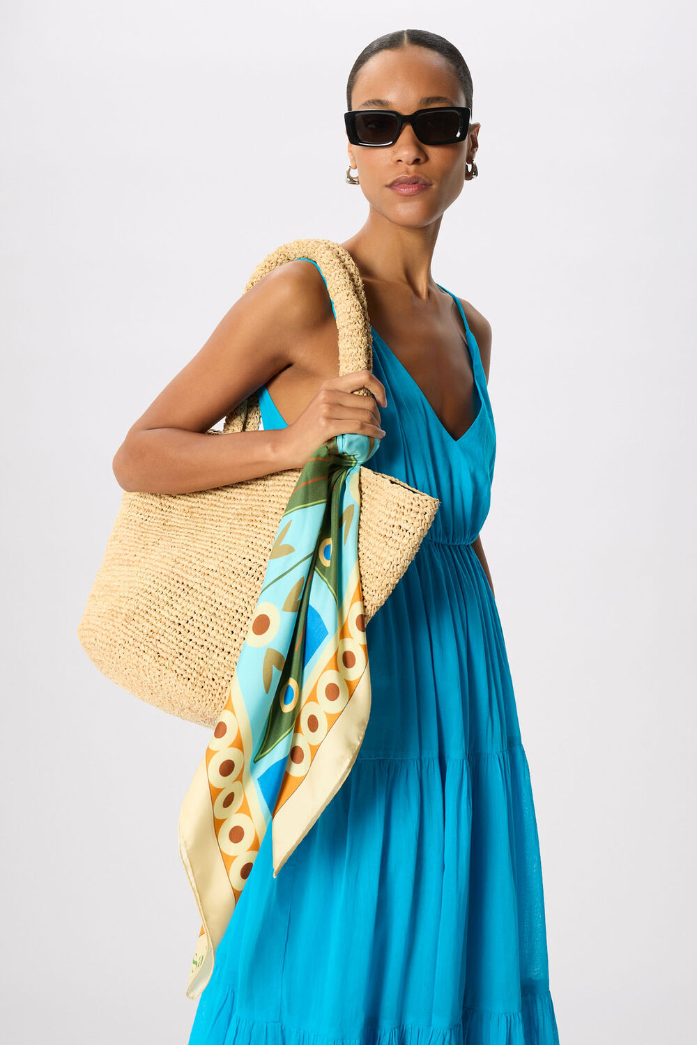 Turquoise Cotton Maxi V Neck Sundress