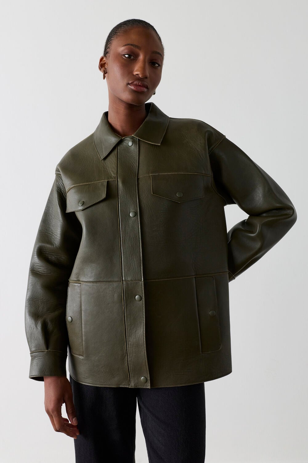 Khaki Clean Bonded Leather Jacket