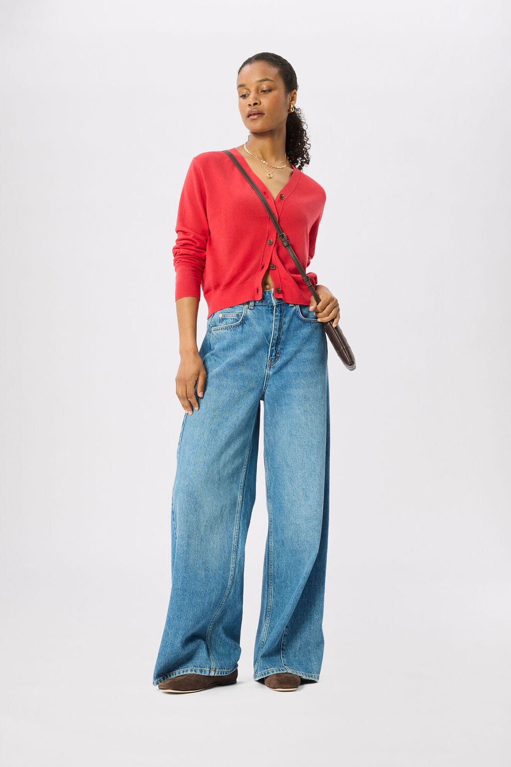 Red V Neck Linen Cardigan