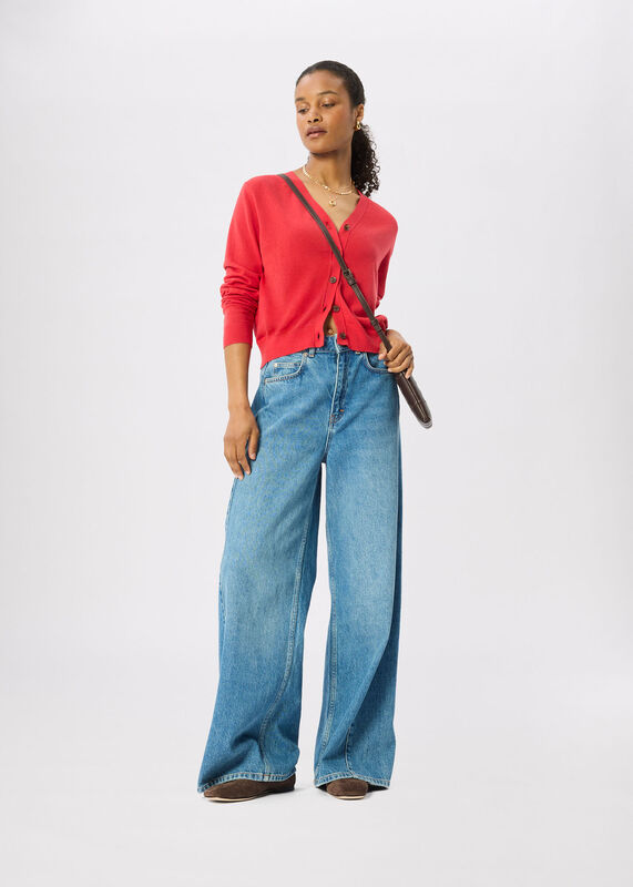 Red V Neck Linen Cardigan