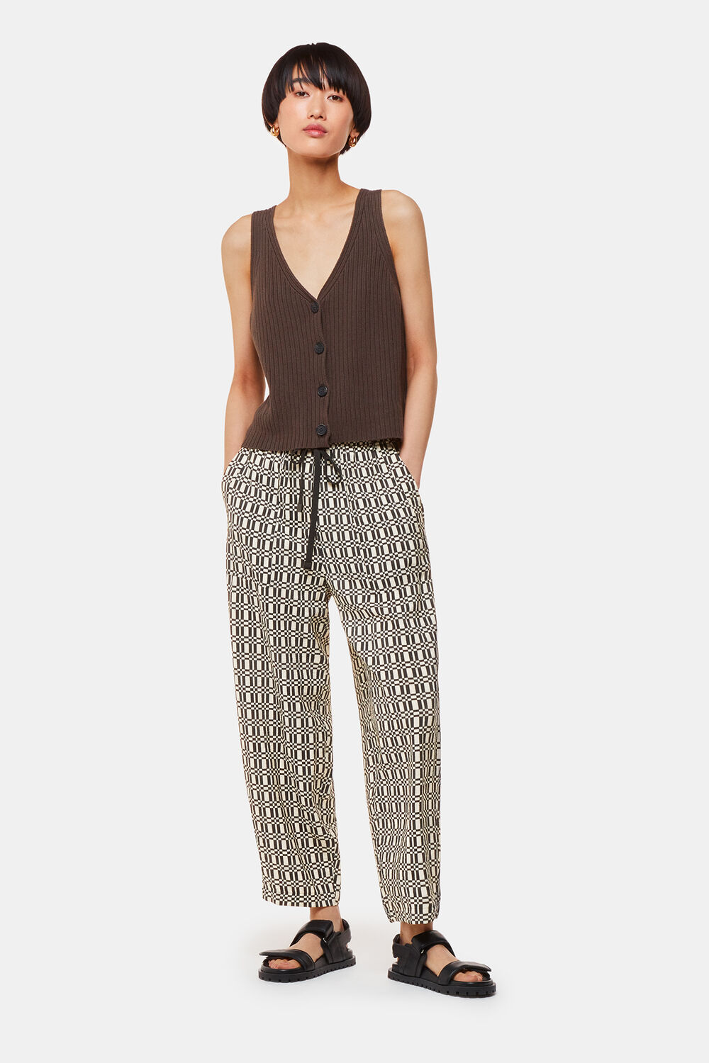 Black Link Check Print Trouser