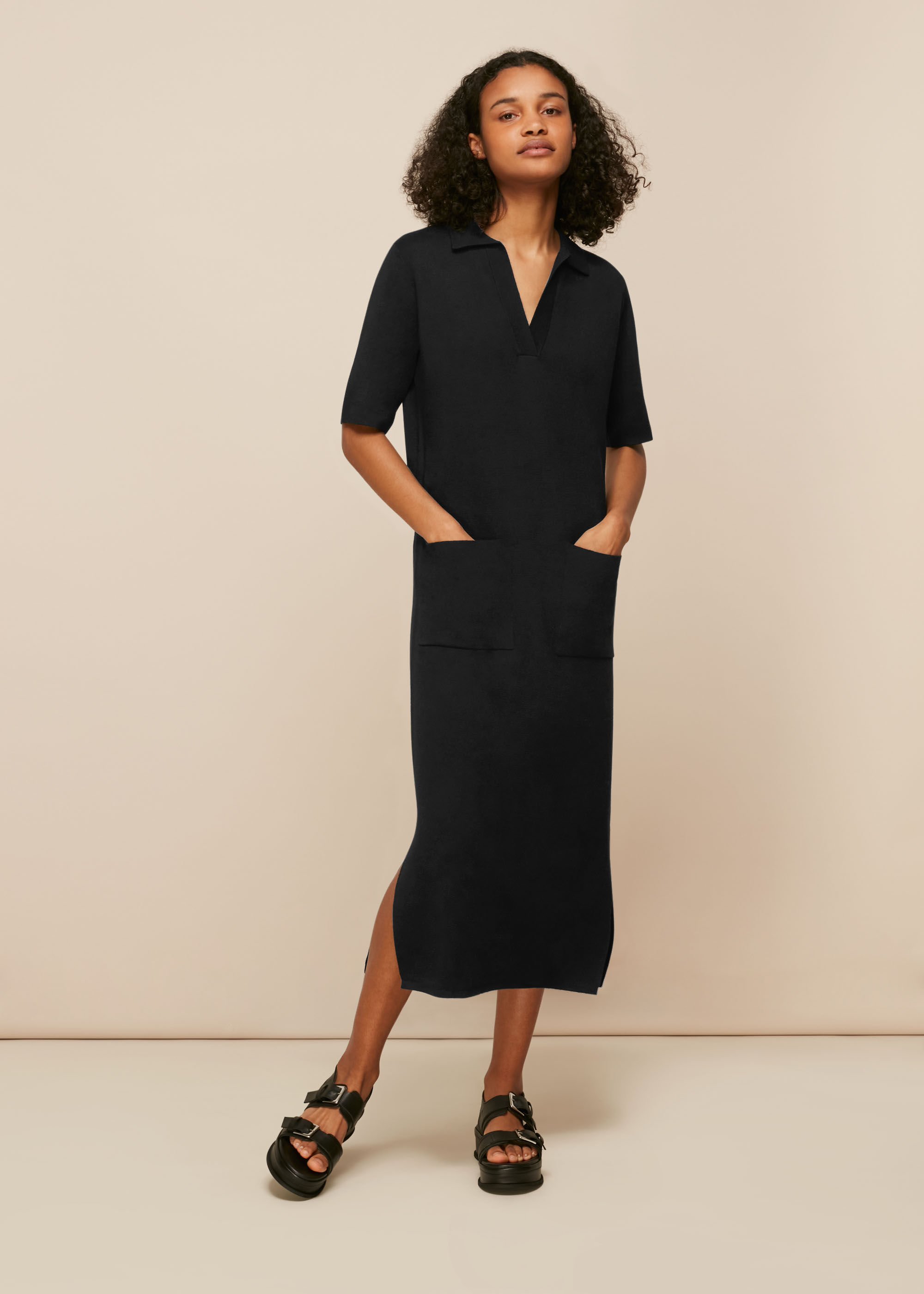 Black Polo Neck Knit Dress | WHISTLES |