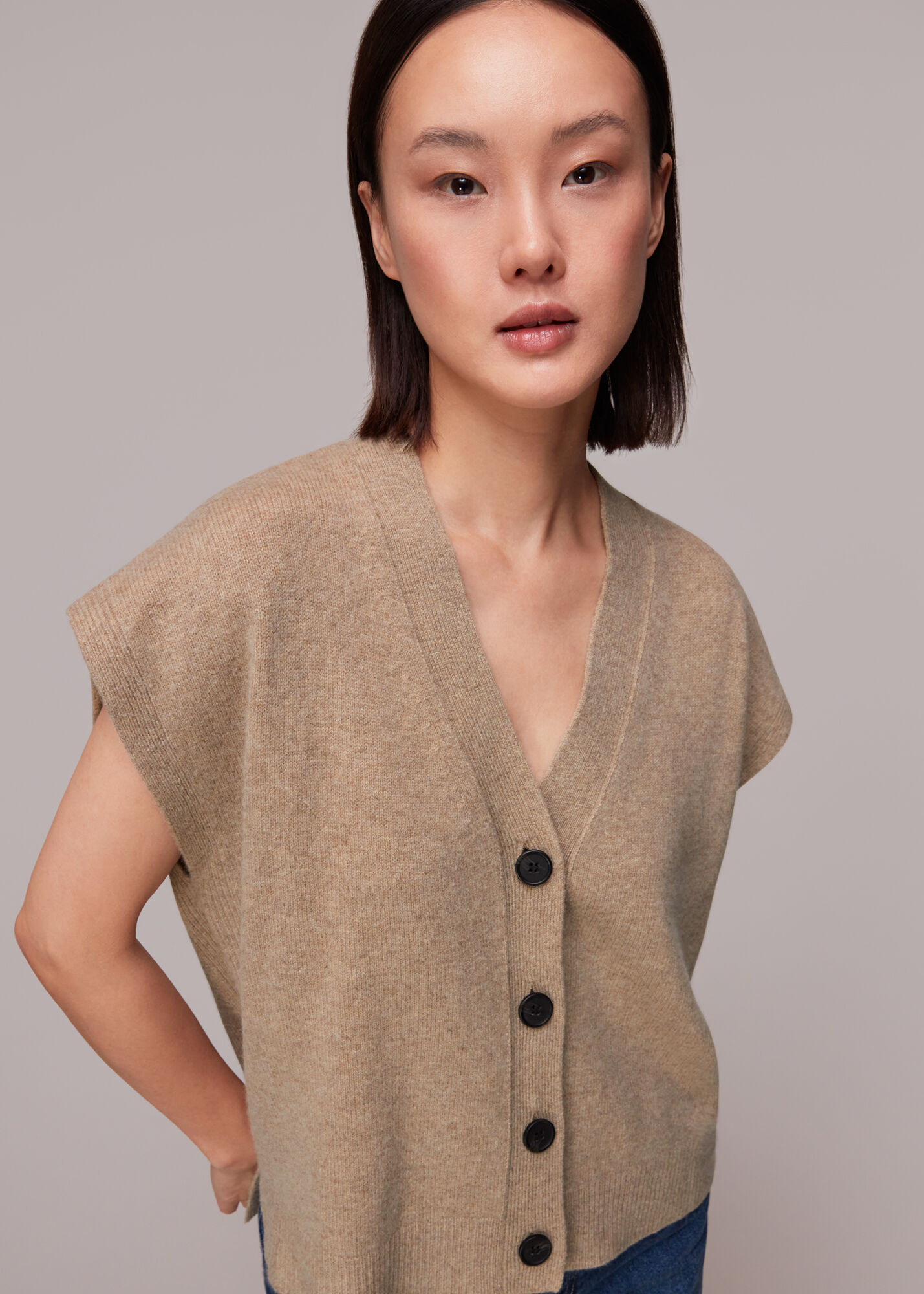 Oatmeal Button Through Wool Tank WHISTLES
