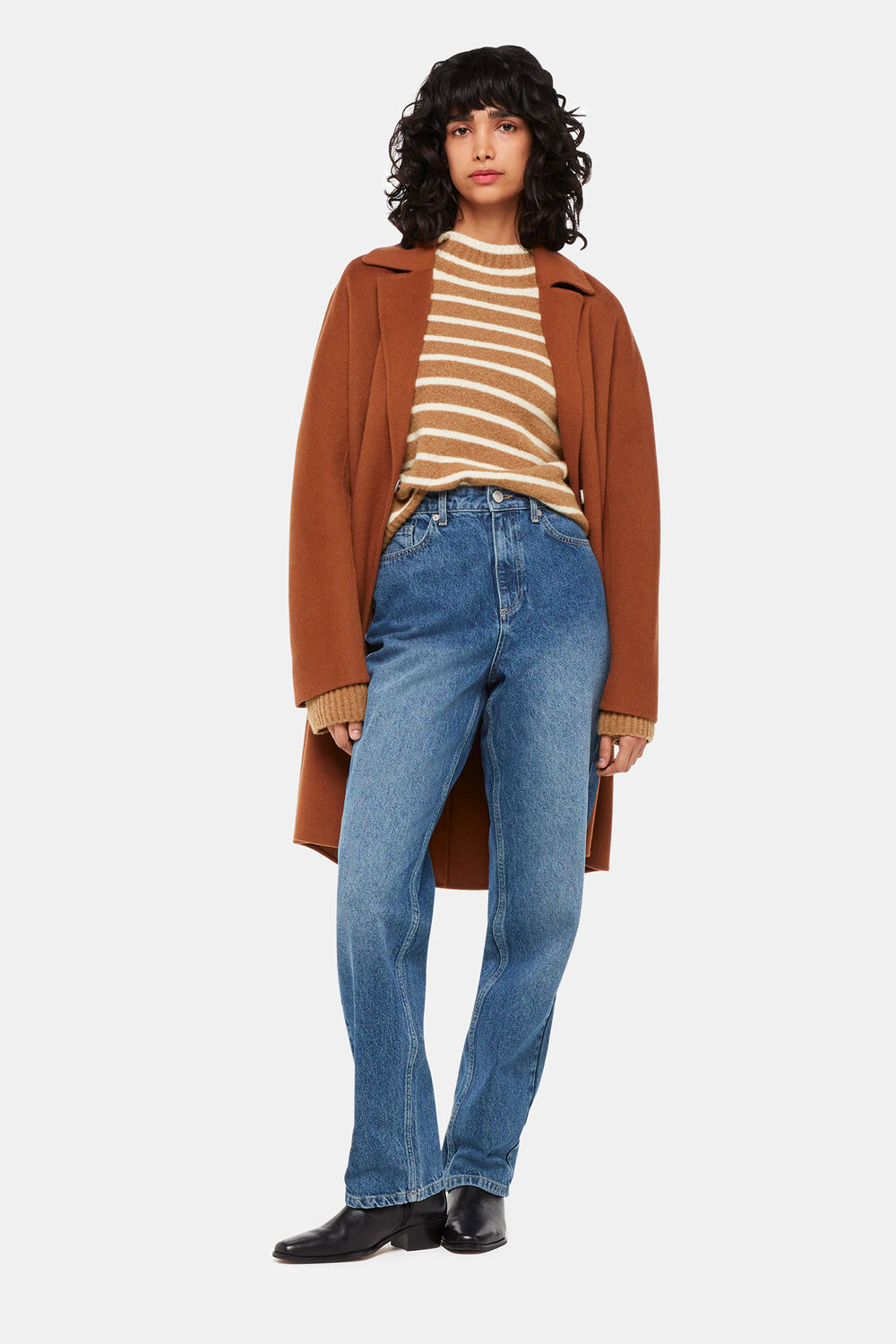 Stripe Rib Detail Funnel Knit