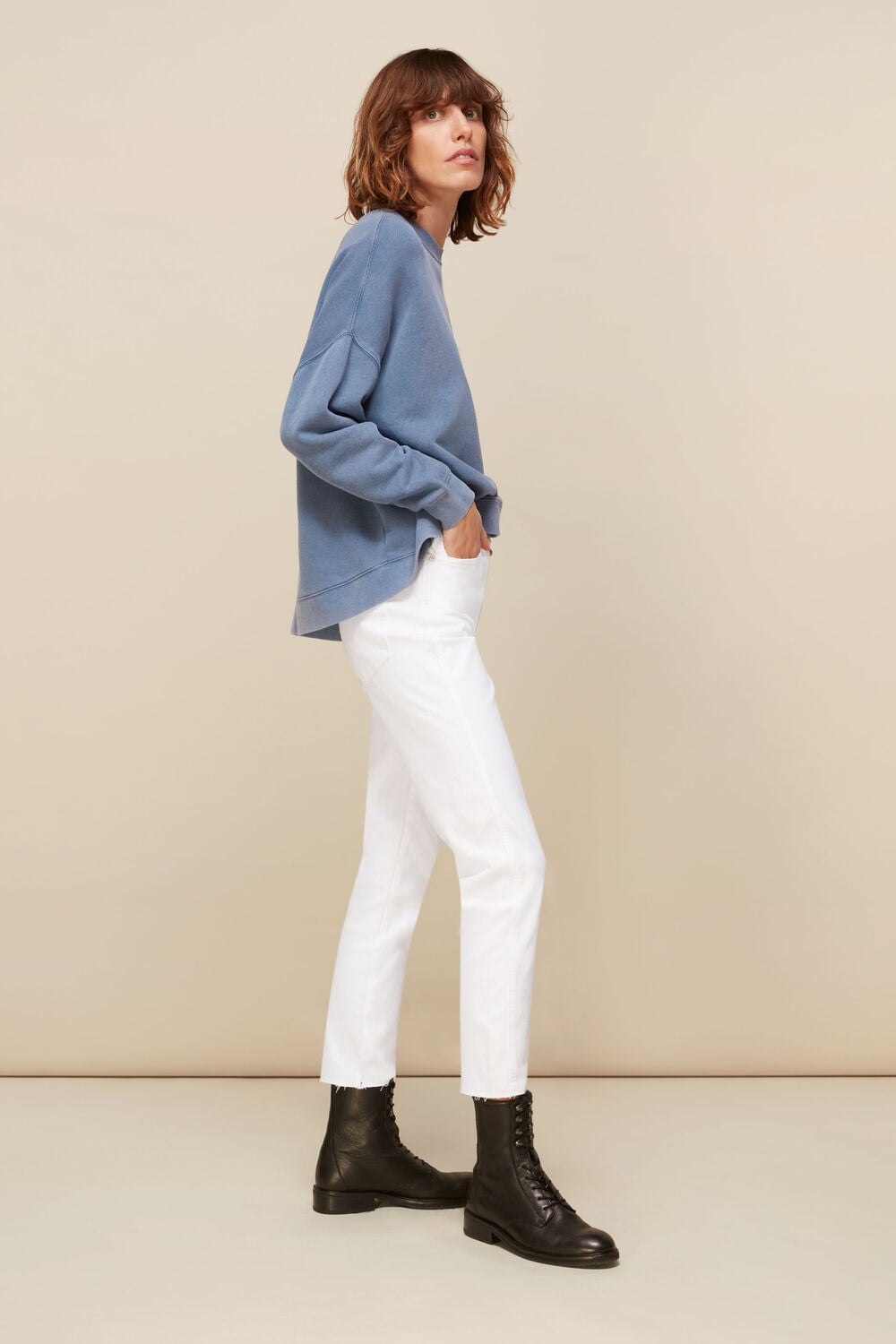 White Stretch Slim Frayed Jean