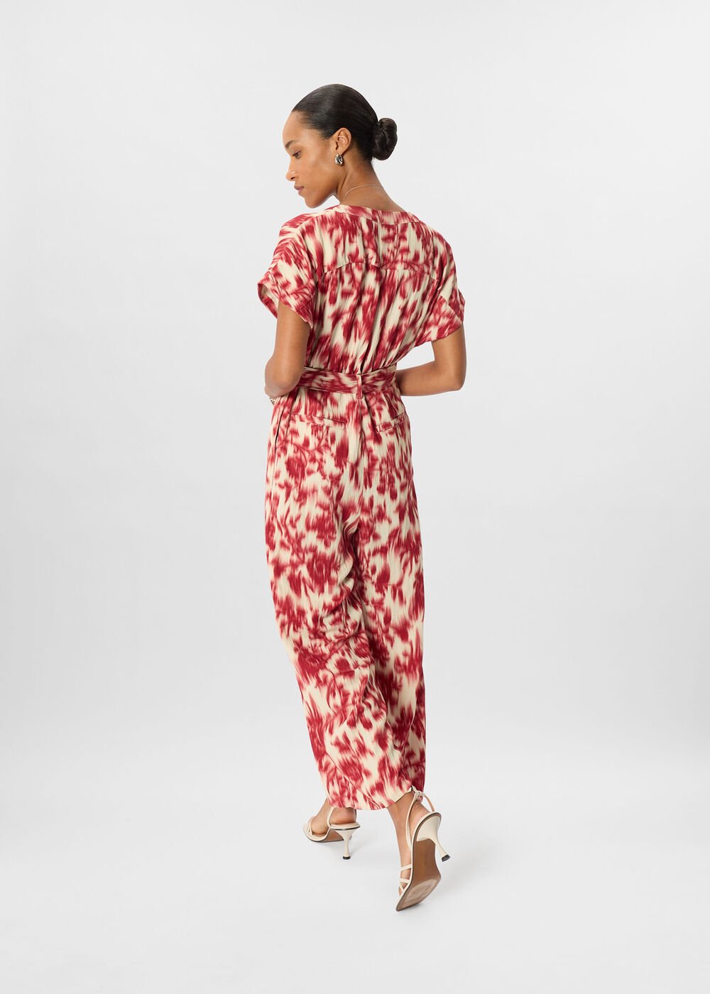 Petite Blurred Floral Tie Jumpsuit