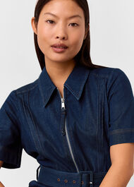 Petite Denim Pintuck Belted Jumpsuit