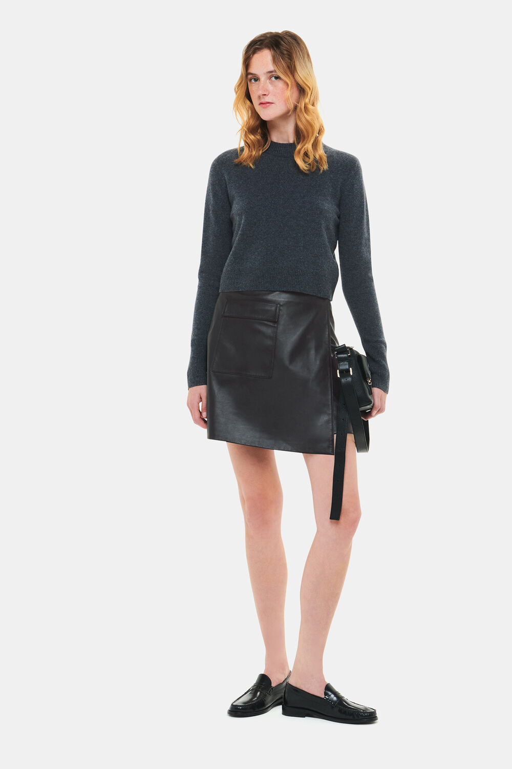 Wrap Leather Mini Skirt