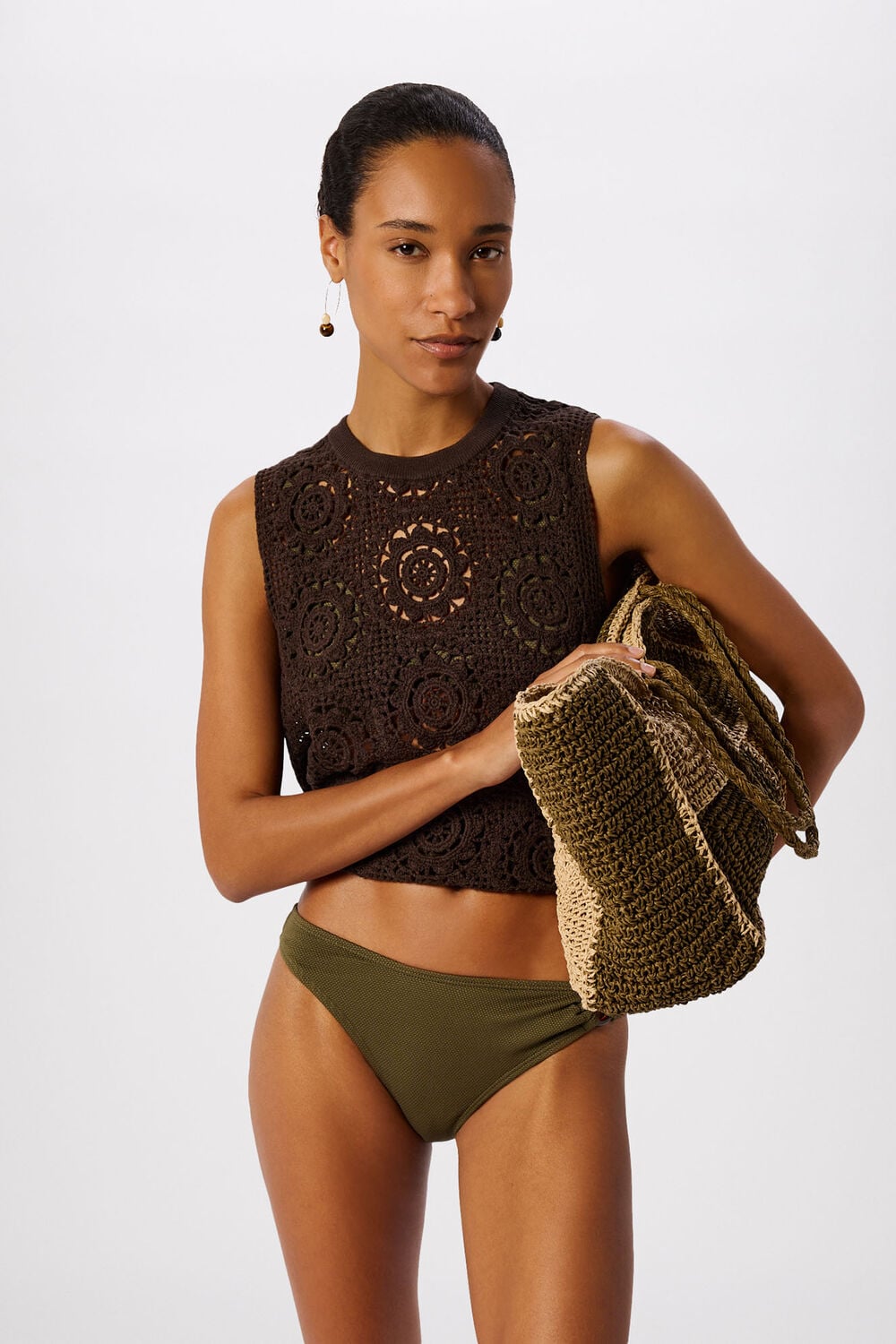 Khaki Ring Detail Bikini Bottom