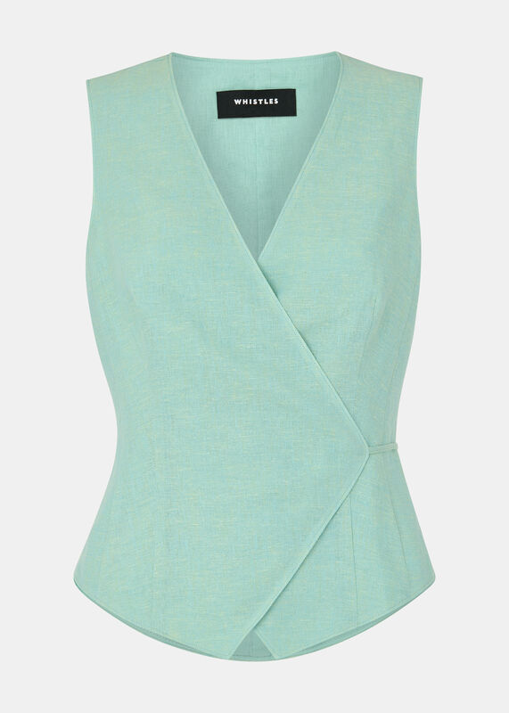 Mint Wrap Front Tie Waistcoat