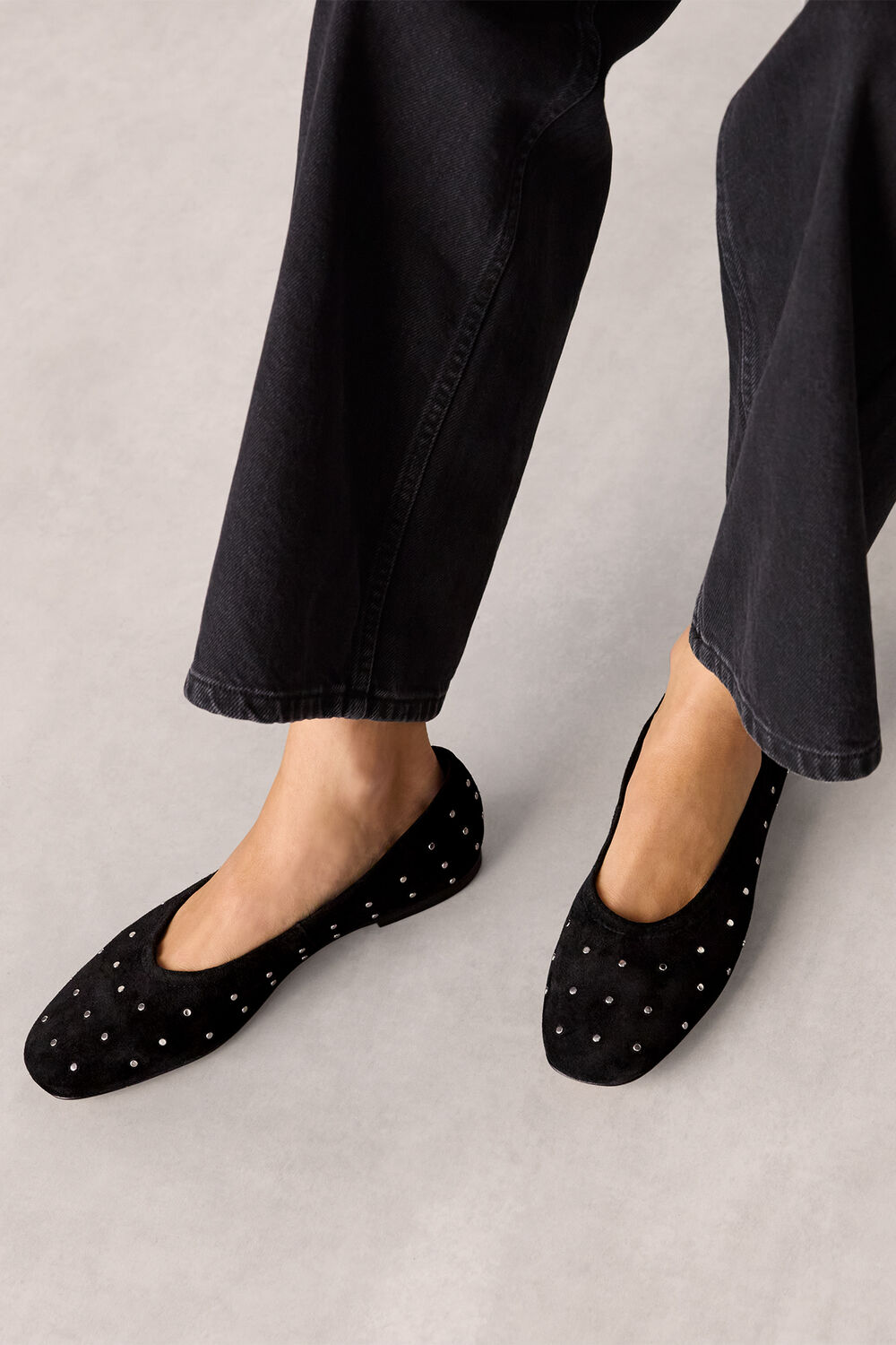 Black Karina Suede Stud Ballet Pump