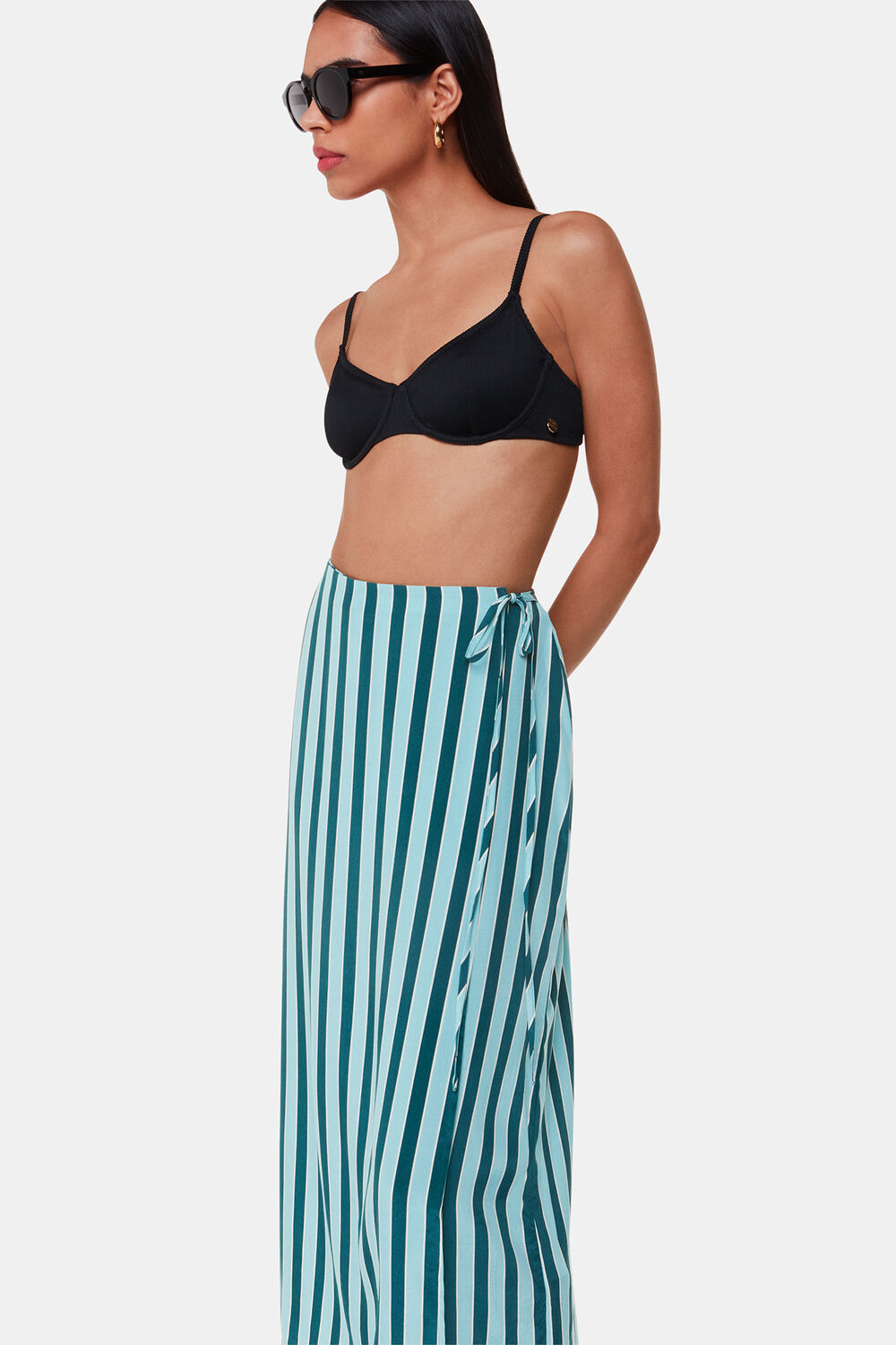 Teal Emily Tonal Stripe Midi Skirt
