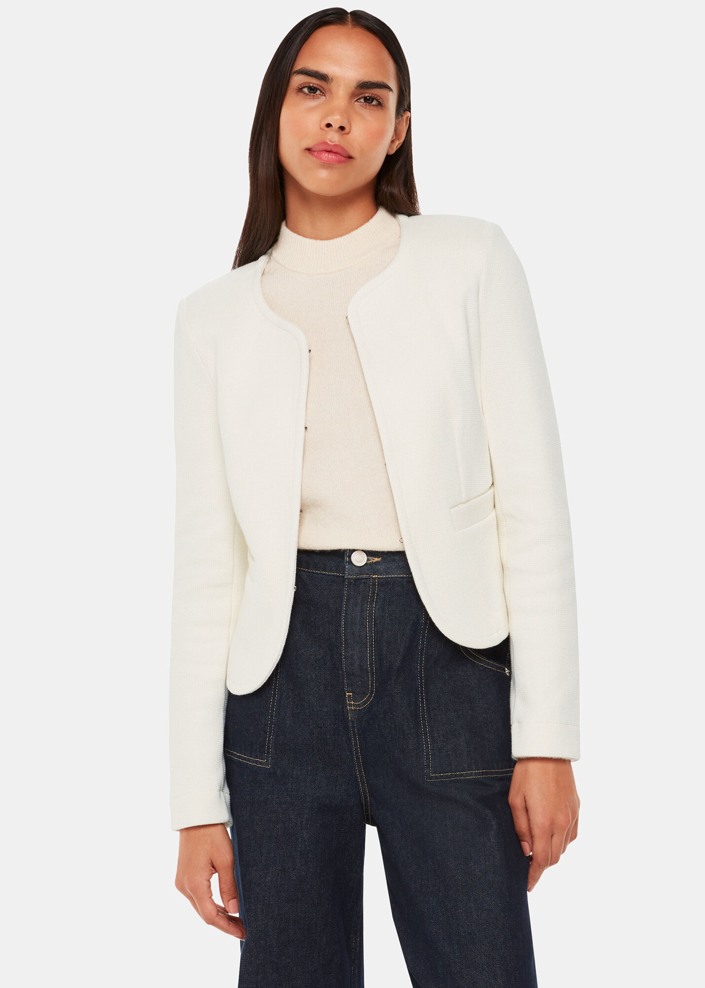 Ivory Collarless Cropped Jersey Jacket | Whistles |
