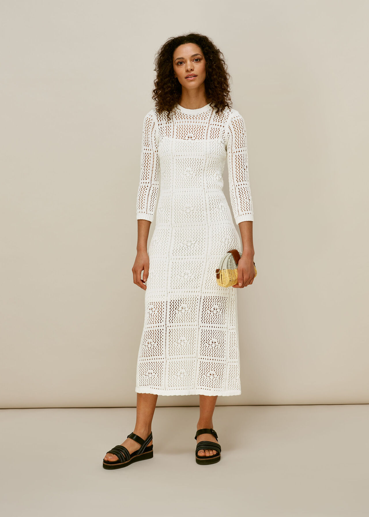 White Crochet Knit Midi Dress, WHISTLES