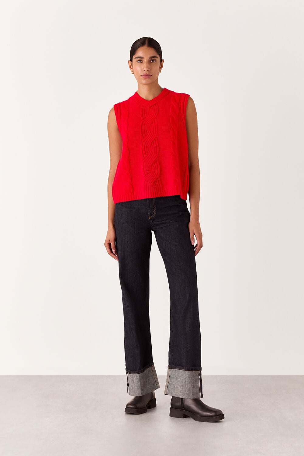 Red Cable Detail Knitted Tank