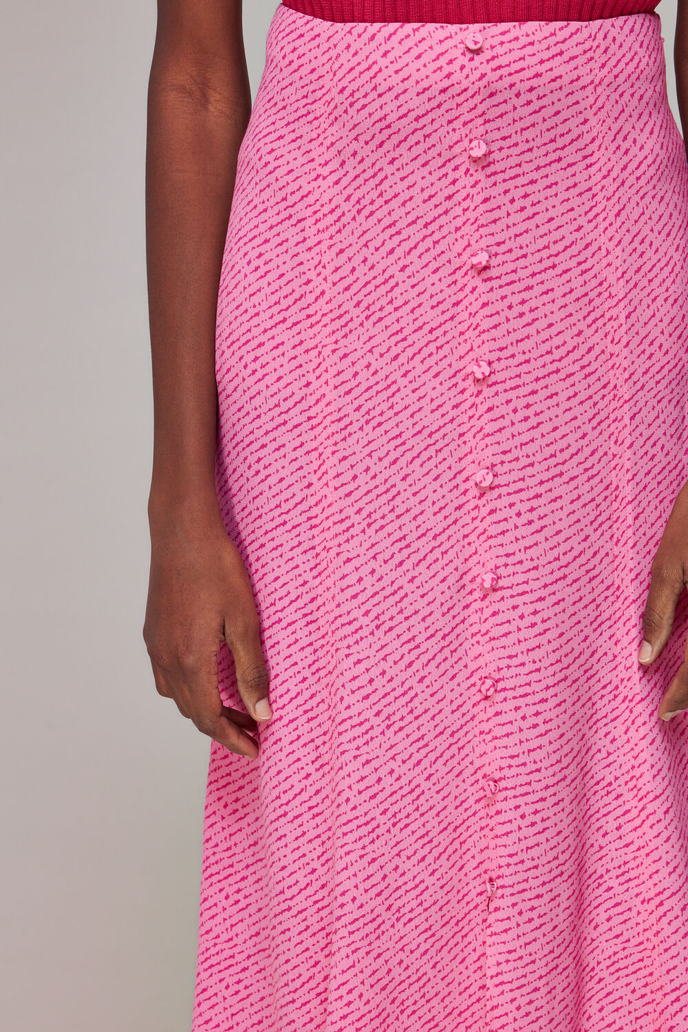 Pink Diagonal Fleck Button Skirt