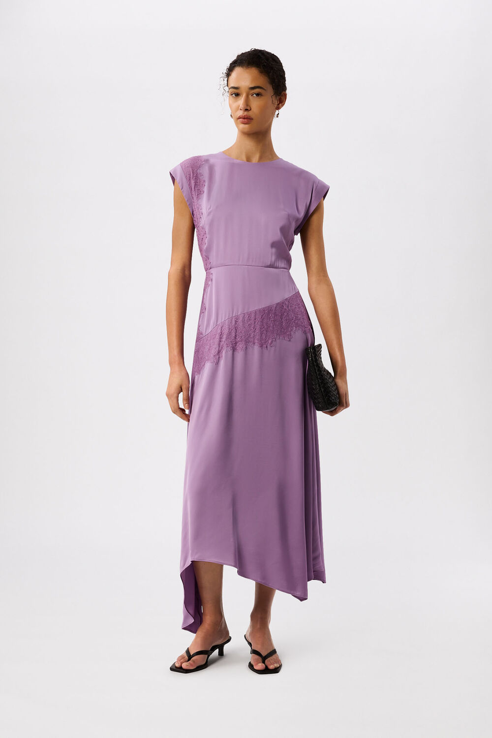 Lilac Lace Insert Asymmetric Dress