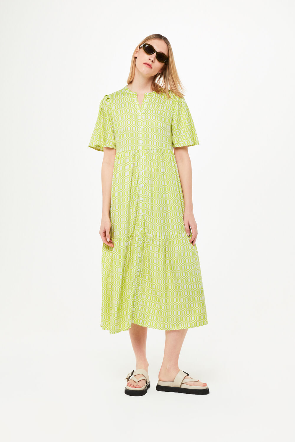 Green Link Check Trapeze Dress