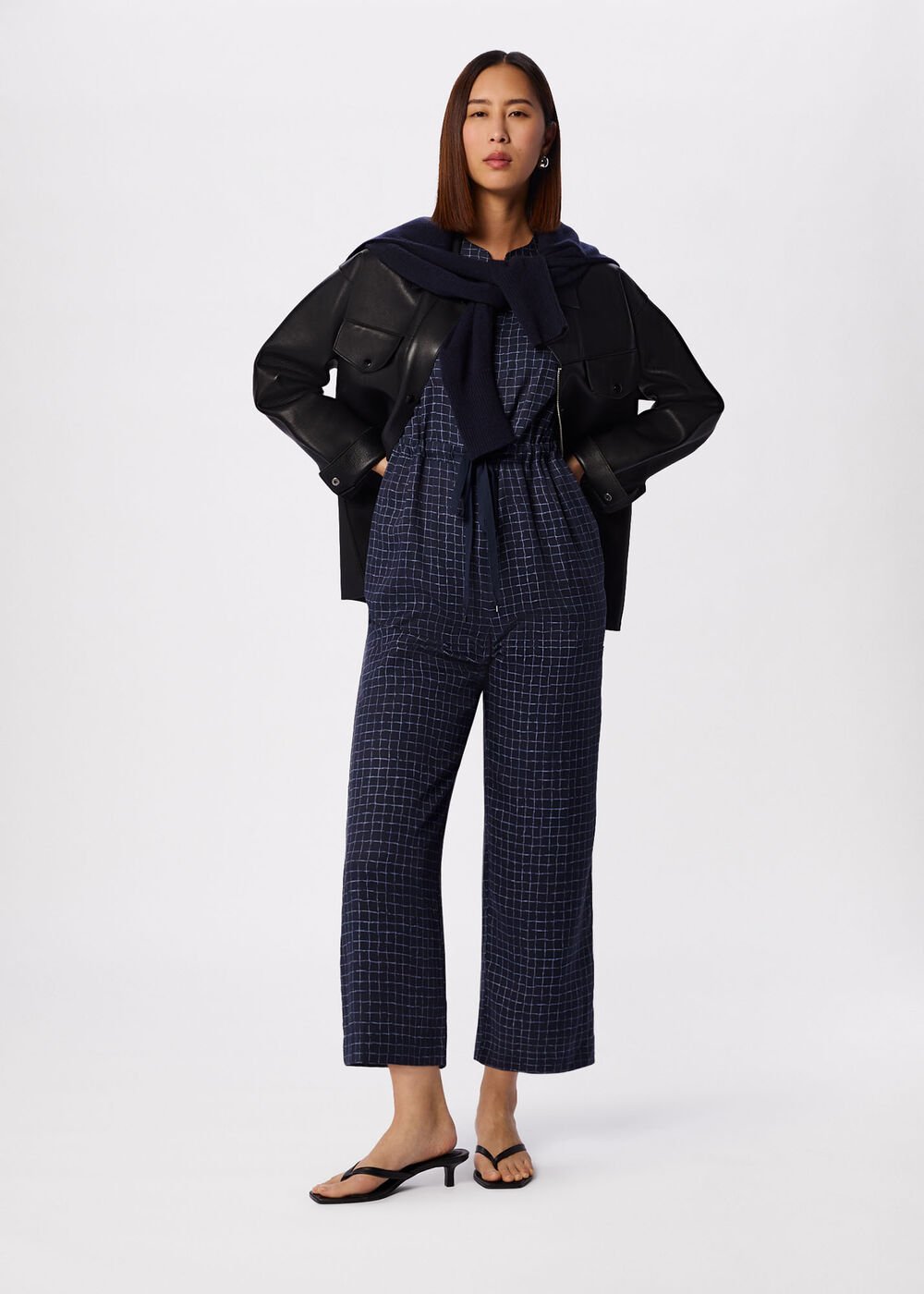 Grid Print Sleeveless Jumpsuit