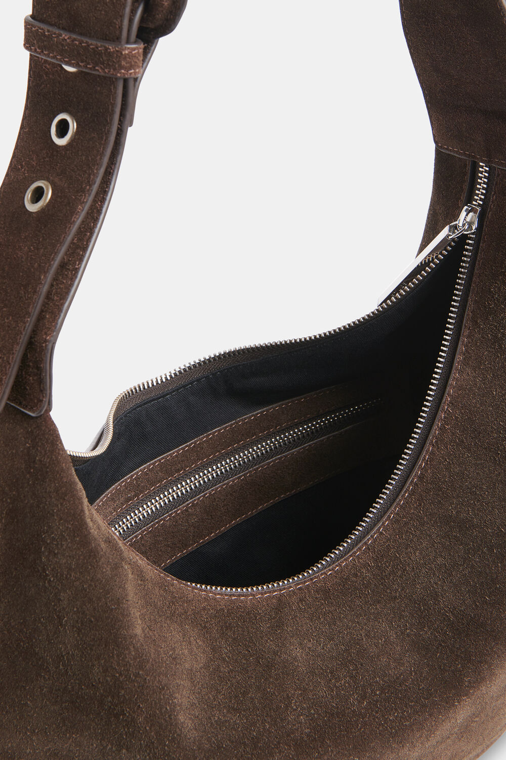 Chocolate Sia Suede Curved Crossbody Bag