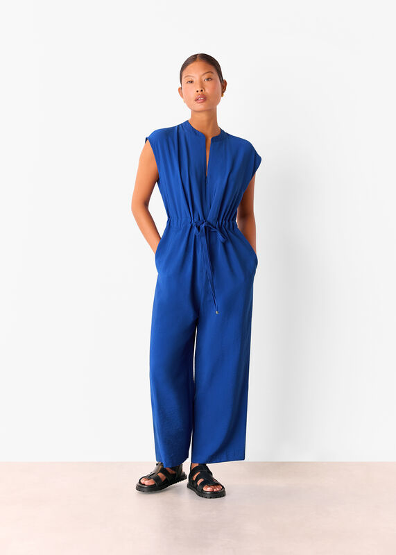 Cobalt Blue Petite Sleeveless Drawstring Jumpsuit