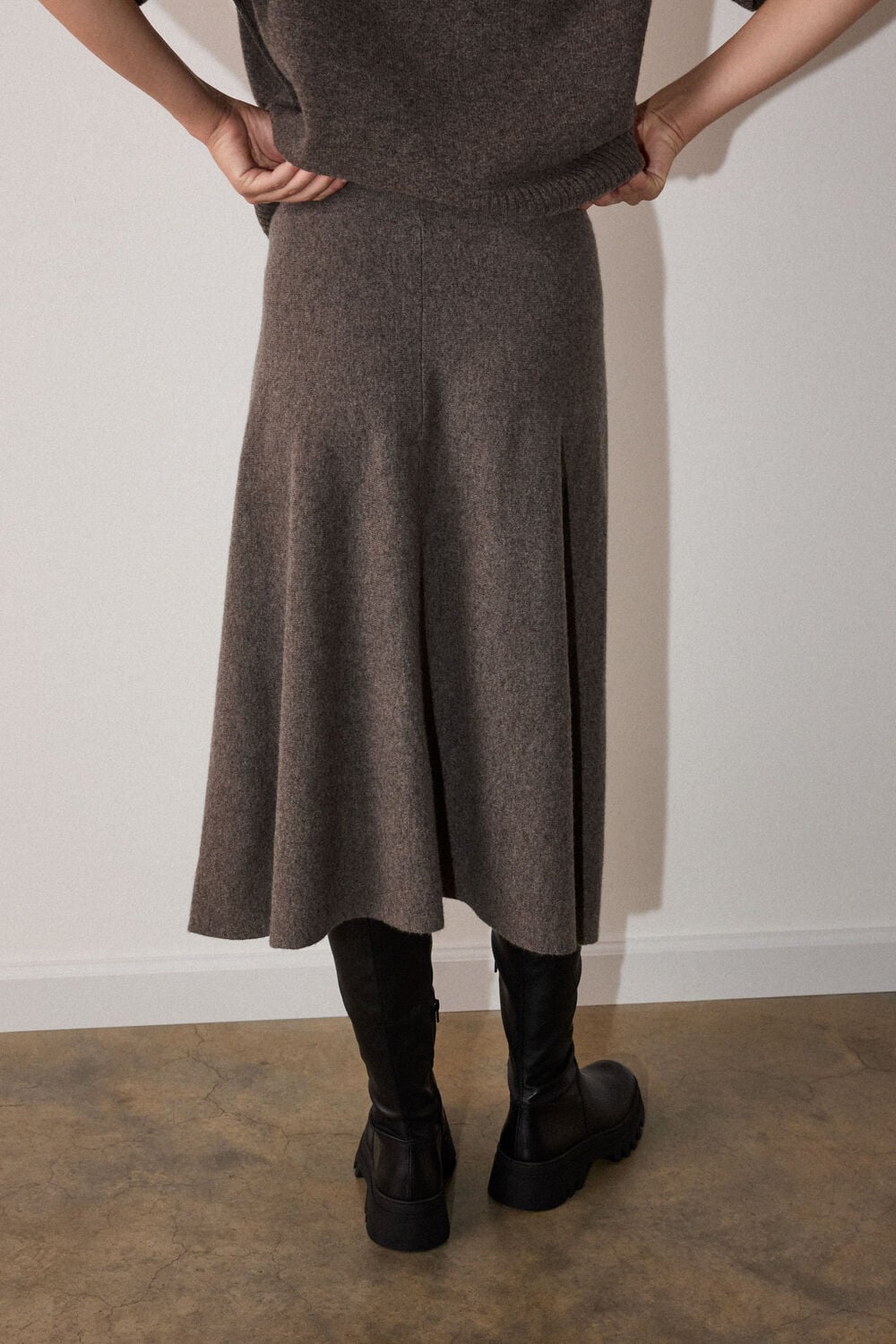 Neutral Wool Knitted Midi Skirt