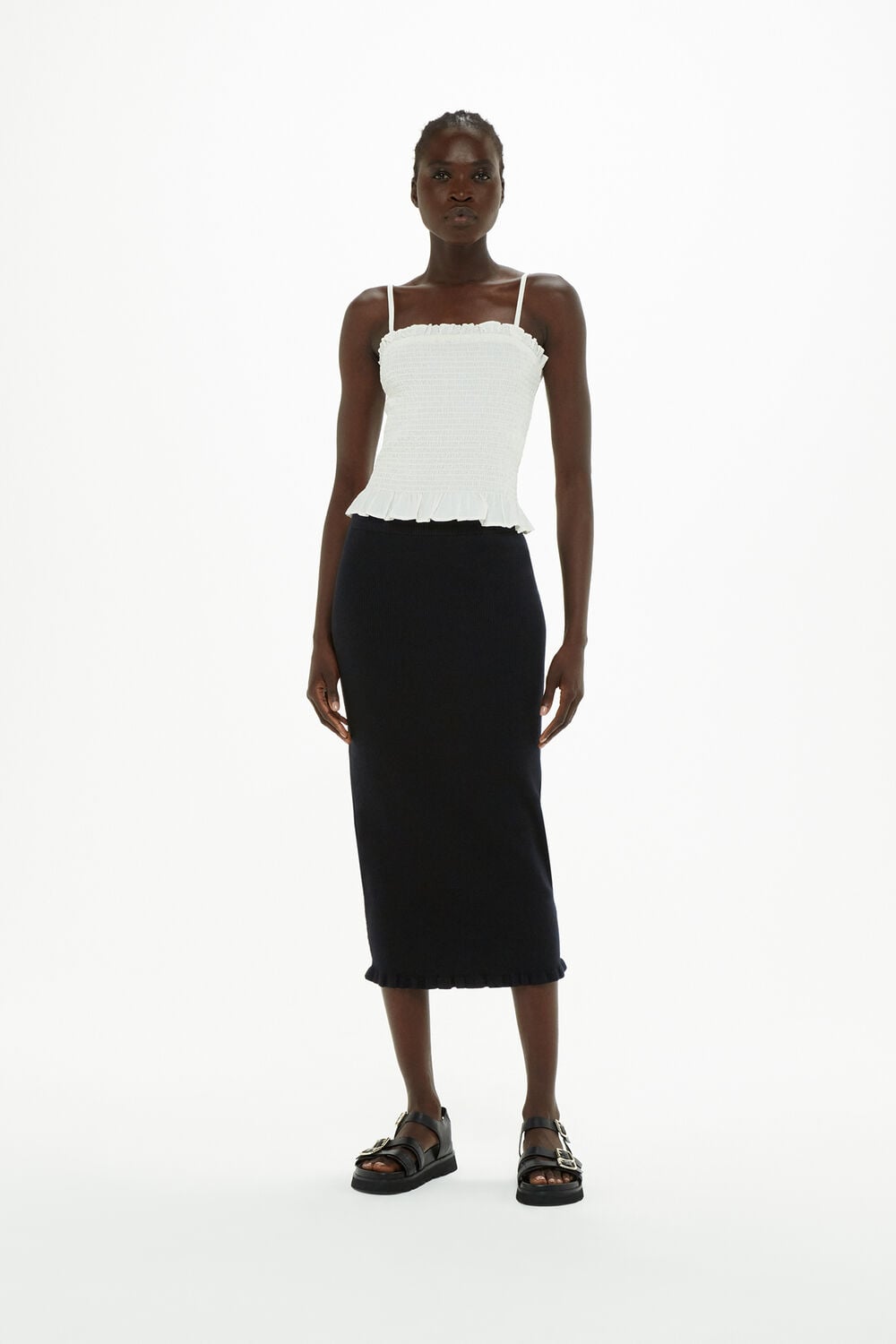 Frill Hem Knitted Midi Skirt