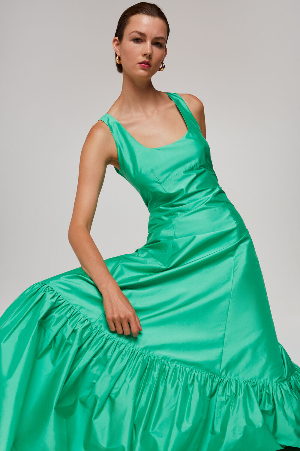 Green Taffeta Silk Blend Maxi Dress