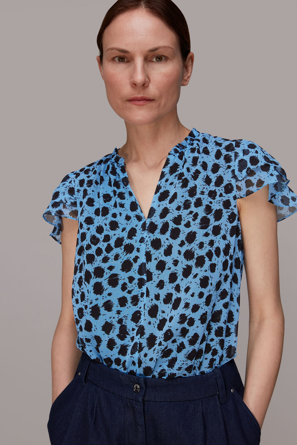 Blue Brushed Dalmatian Blouse