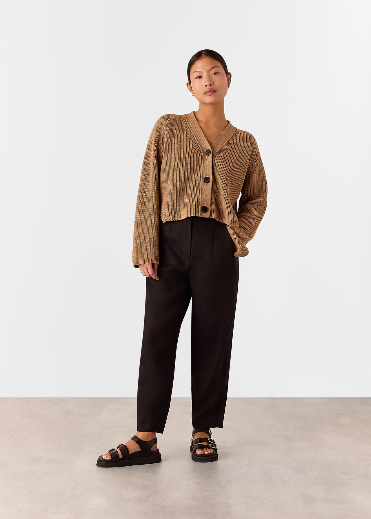 Petite Linen Barrel Leg Trouser