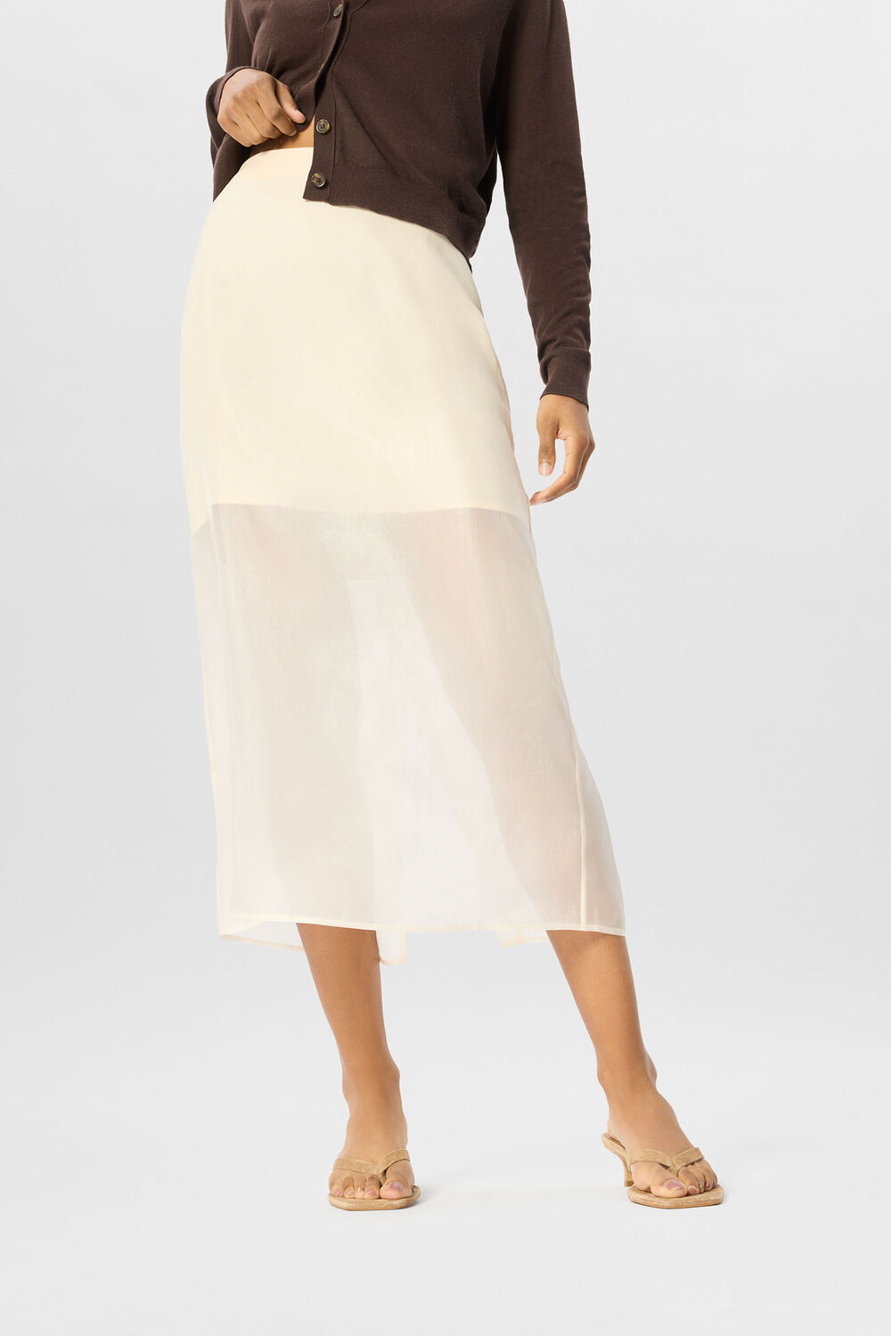Ivory Organza Column Midi Skirt