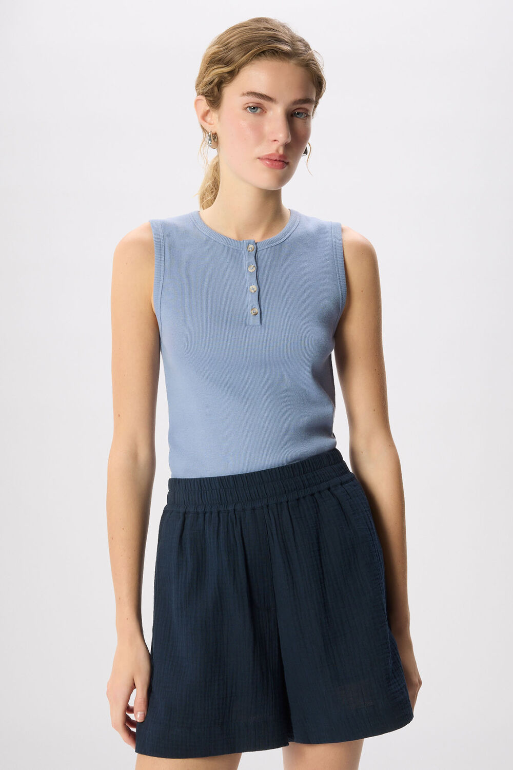 Pale Blue Henley Button Front Tank