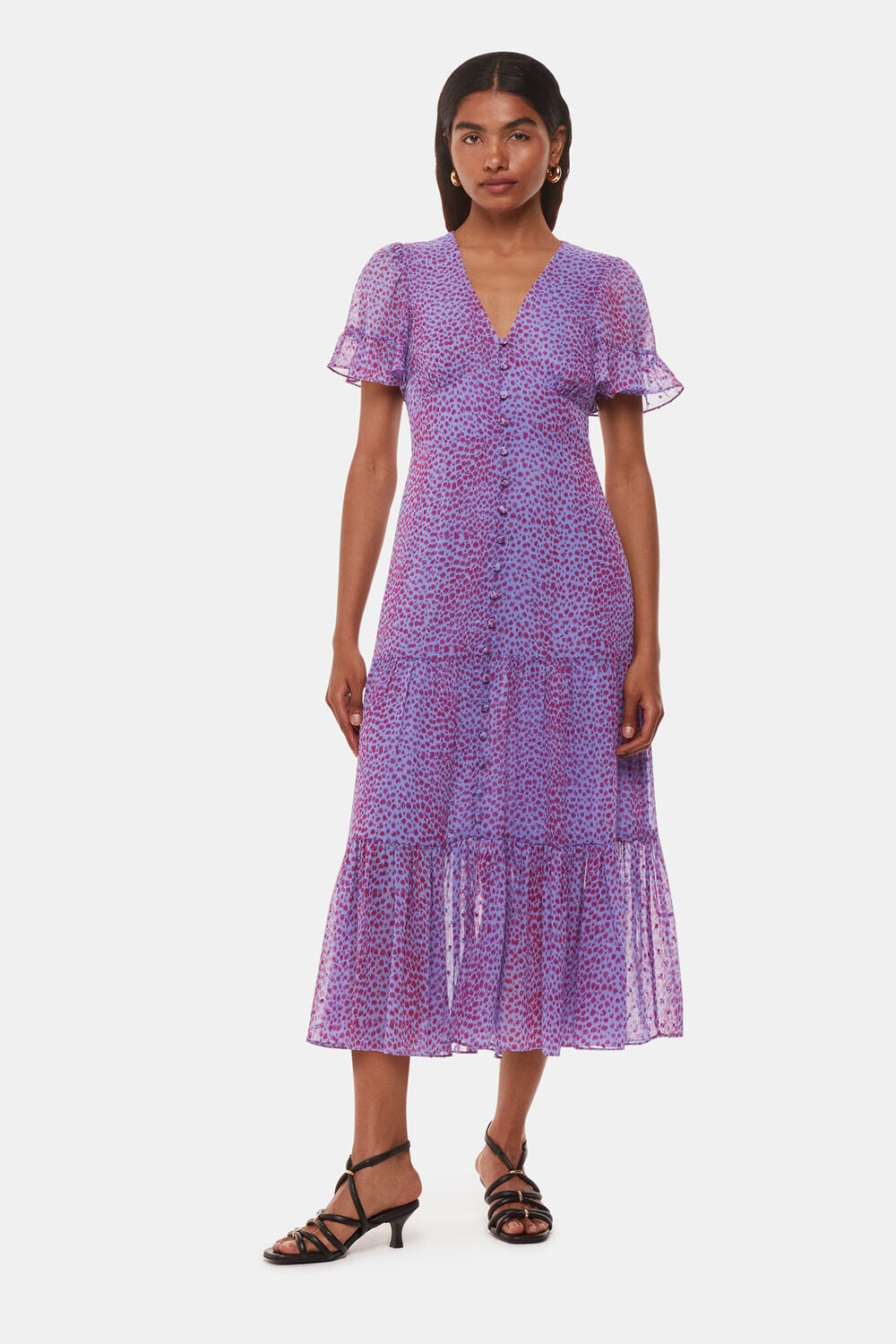 Purple Petite Sketched Cheetah Dobby Dress